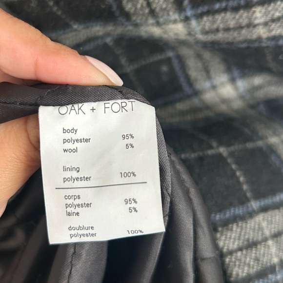 Oak + Fort Plaid Minimalist Long Peat Coat wool blend size extra small - Picture 10 of 12